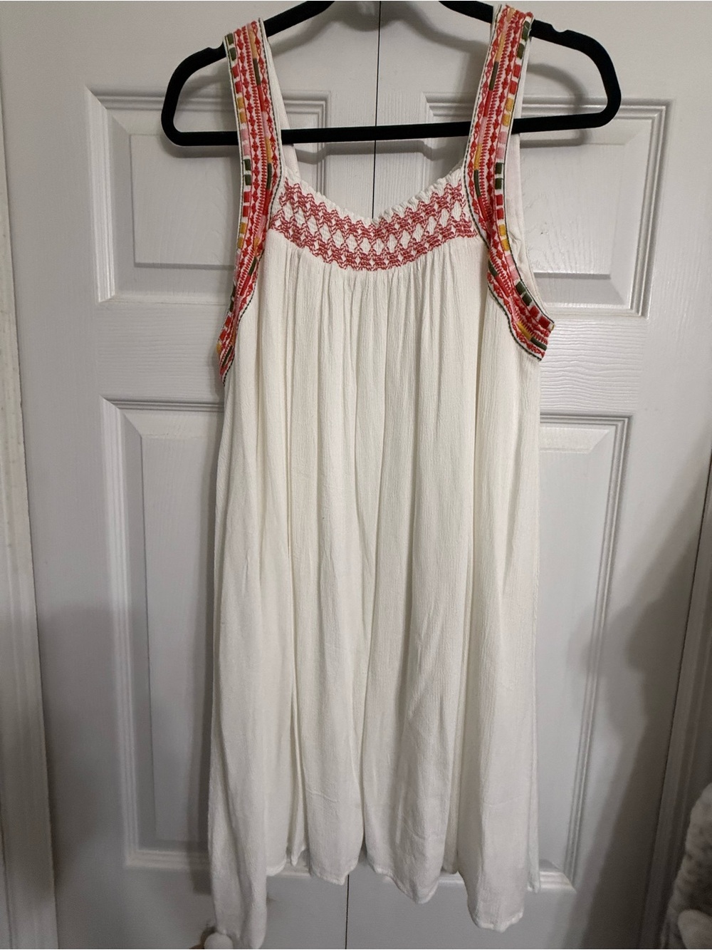 Embroidered White Midi Dress with Coral Accent